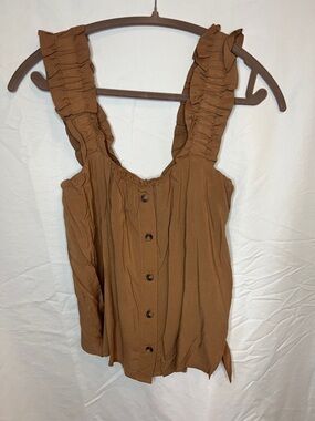 Black Tape XS Ruffled Strap Brown Button-Front Cami NWT